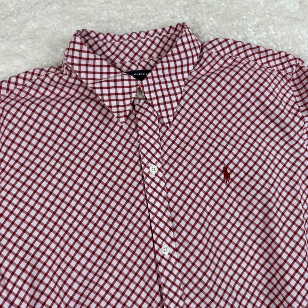 Ralph Lauren Sport Button Down Women M Red Gingham Check Long Sleeve Cotton Top
